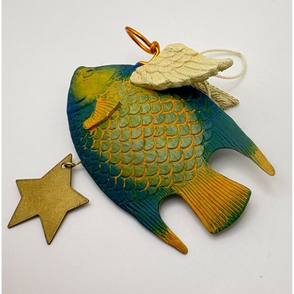 Vintage Angel Fish Christmas Tree Ornament Wings & Hanging Star Nautical Beach - Picture 5 of 7